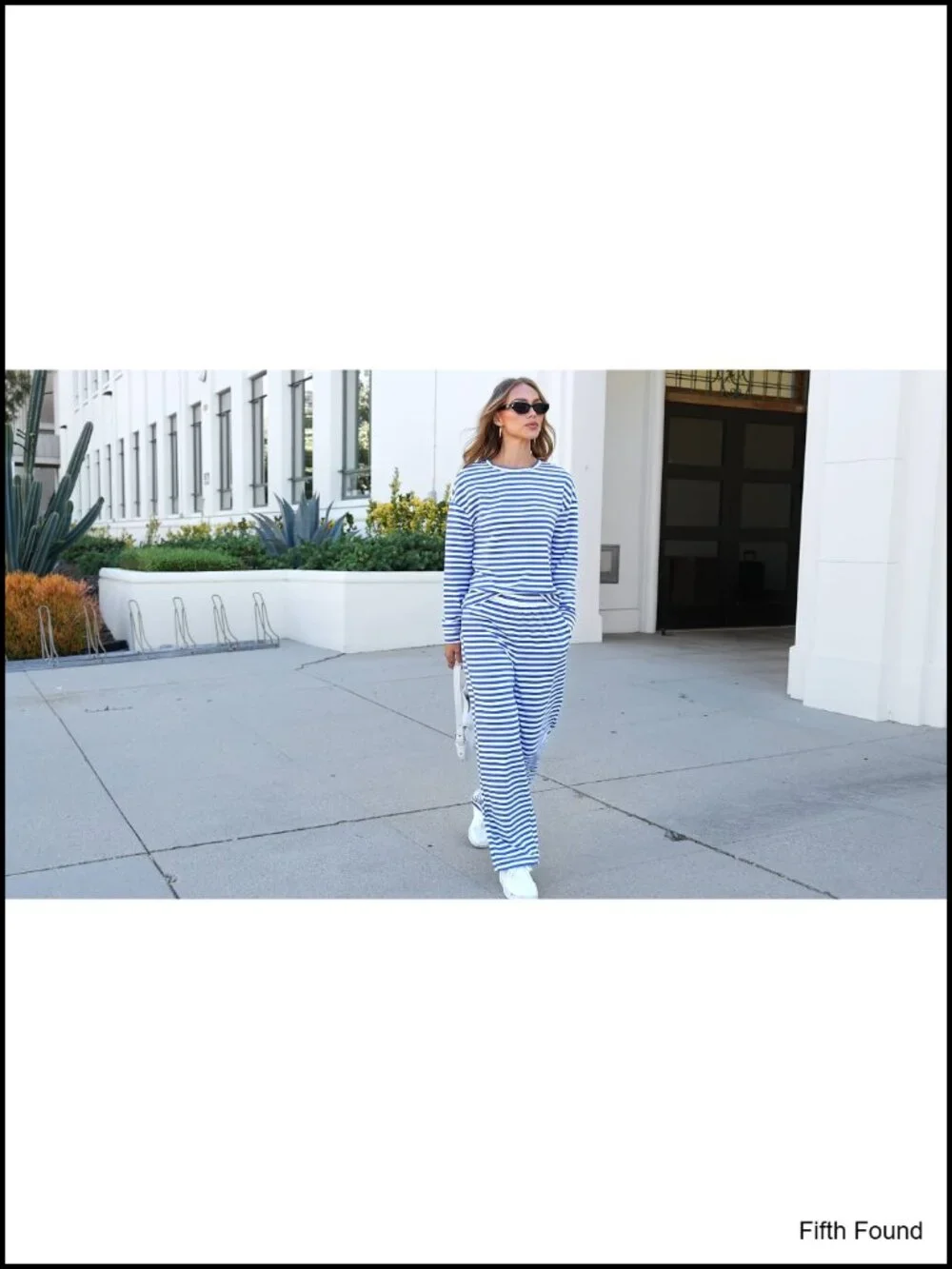 Striped Lounge Set with Wide Leg Pants, 95% Cotton 5% Elastane
